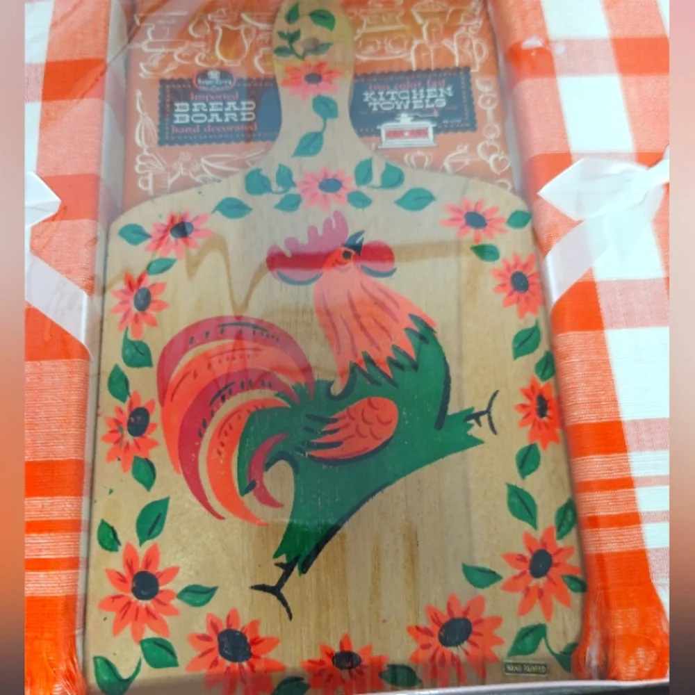 Vintage Bread Board and Kitchen Towels in Original Packaging